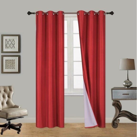 1 Pair Red Noa 108" Length Insulated Lined 100% Heavy Thick Blackout Silver Grommet Window Curtain Panels Drapes Not See Through Energey Saving