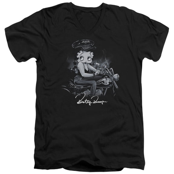 Betty Boop Storm Rider S/S Adult V-Neck T-Shirt Black