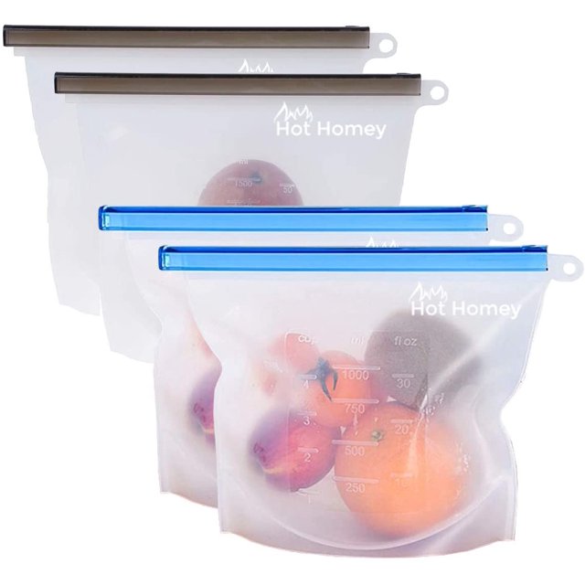 baomifa-2 Sac de Rangement Alimentaire en Silicone Réutilisable Moyen et 2 Grands, Lot de 4 Sacs de Conservation des Aliments, Récipient Hermétique, Sac de Cuisson Écologique Polyvalent pour Fruits Légumes Viande