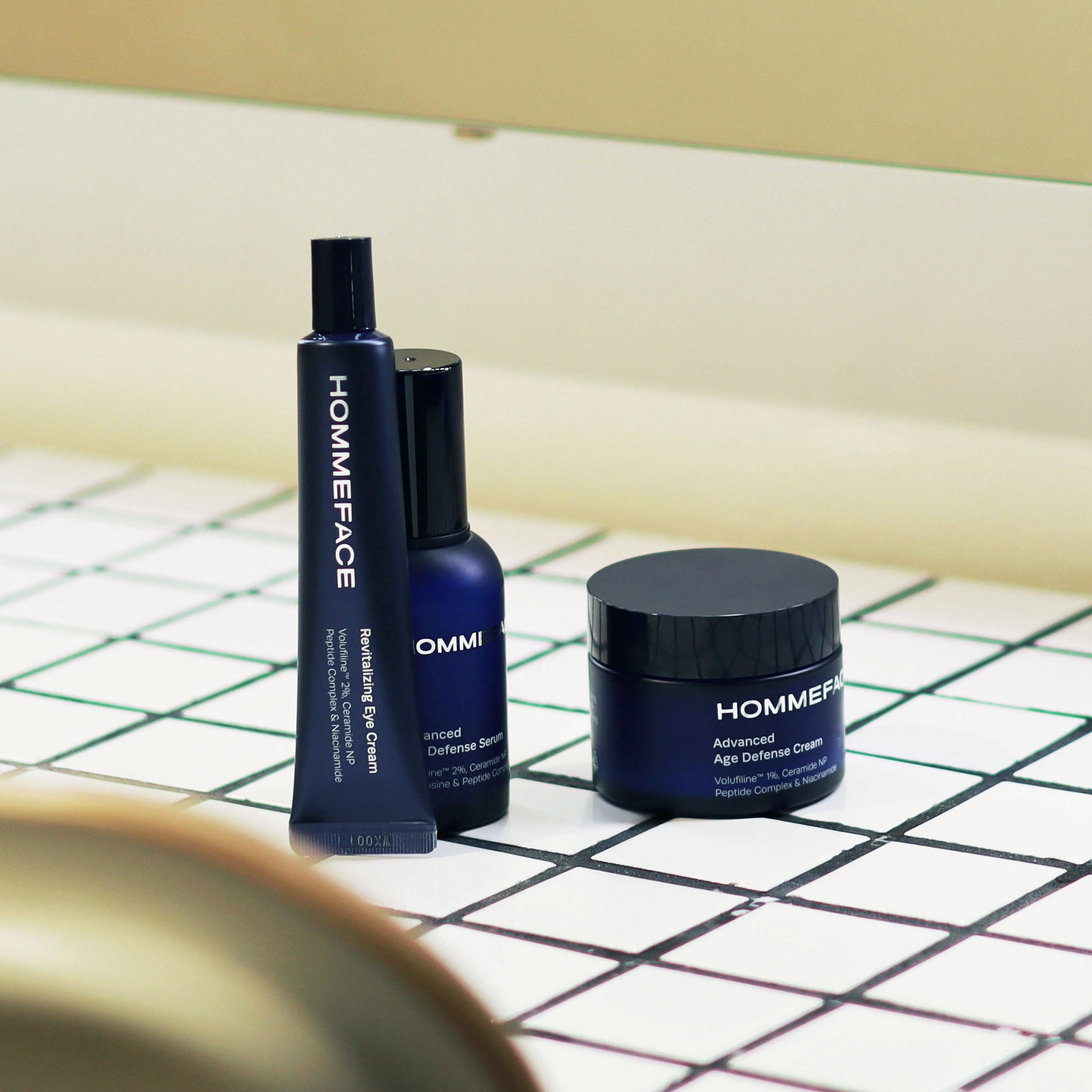 HOMMEFACE Advanced Age Defense Men's 3-Step Anti Aging Wrinkle Skincare Set - Facial Serum, Eye Cream & Face Cream, Net 4.5 oz