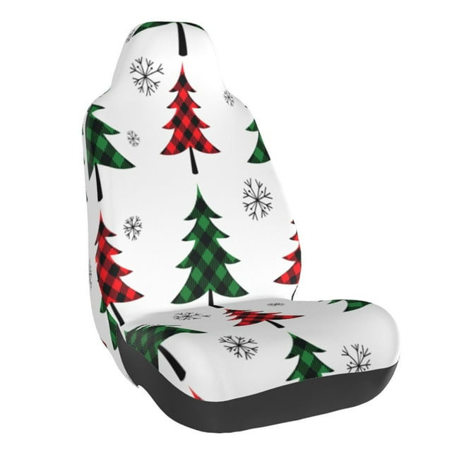Wukai Buffalo Plaid Christmas Trees Full Set Car Seat Covers with Soft Padding Universal Auto Front Seats Protector and Cushion Mat