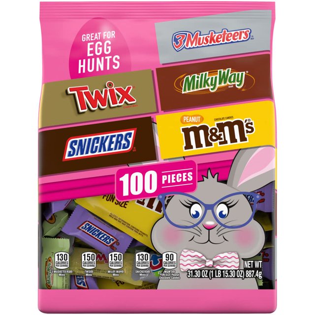 M&M's Peanut, Snickers, Twix, Milky Way y 3 Musketeers & Pascua Chocolate Candy Spring Surtment, 31.3 oz, bolsa de 100 piezas esquí esquí Gafas de esquí