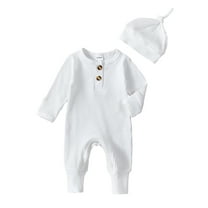 Bagilaanoe Newborn Baby Boy Fall Jumpsuits Ribbed Long Sleeve Bodysuits Hat Infant Casual One Piece Rompers
