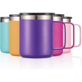 thumbnail image 2 of 12oz Isolerad Kaffekopp i Rostfritt Stål med Handtag, Dubbelväggig Vakuum Resekopp, Tumblerkopp med Glidande Lock, Lila, 2 of 5