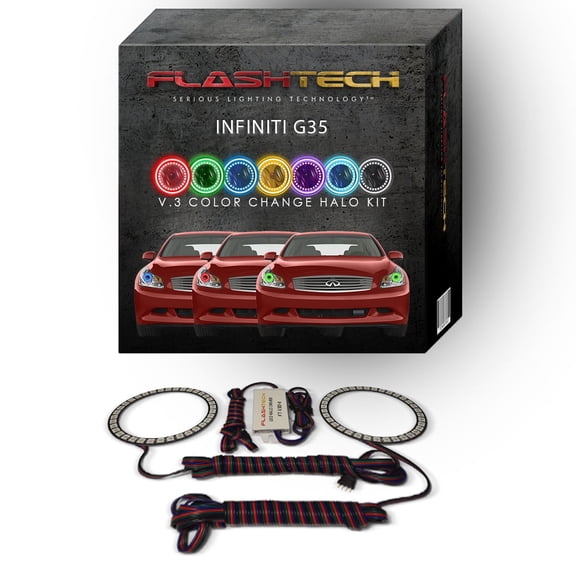 Flashtech RGB Multi Color Changing LED Halo Ring kit for 2007-2009 Infiniti G35 Headlights