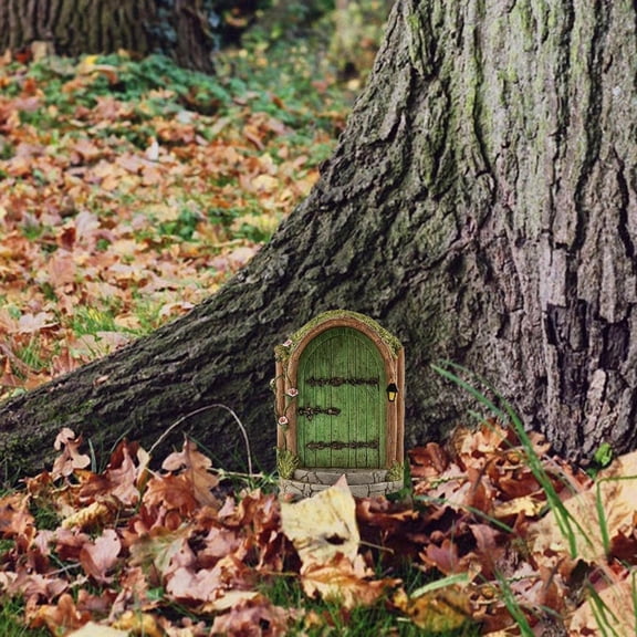 LQSEO Green Fairy Door Wooden Miniature Fairy Garden Doors Outdoor Mini Fairy Gnome House Accessories Tree Trunk Ornaments Garden Miniatures Fairy Doors Trees Outdoor Gnome Door Tree Trunk