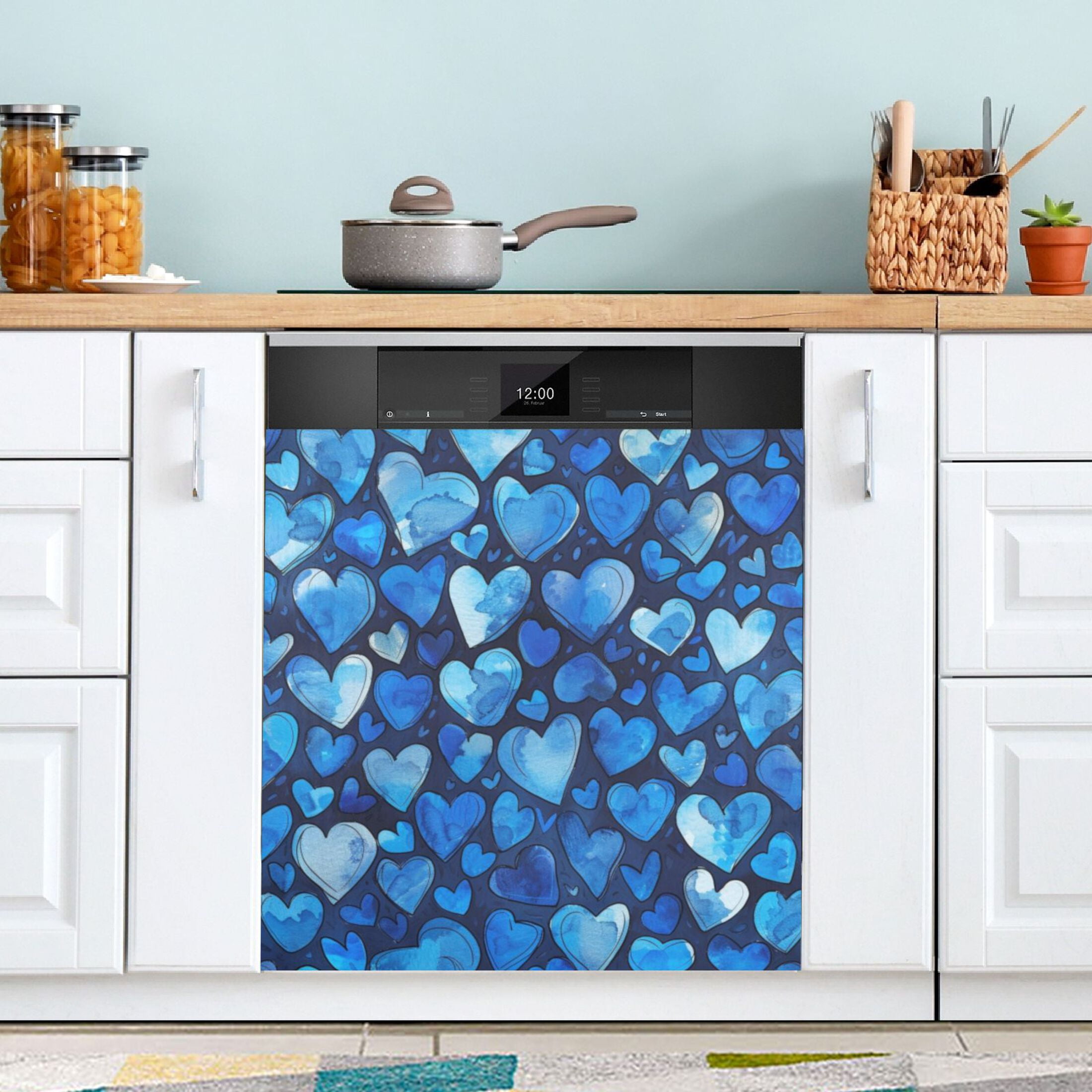 Dishwasher Magnetic Sticker 23x26 Inch Refrigerator Magnetic Sticker Washing Machine Magnetic Sticker Kitchen Panel Magnetic Sticker Home Decor Blue Cartoon Heart