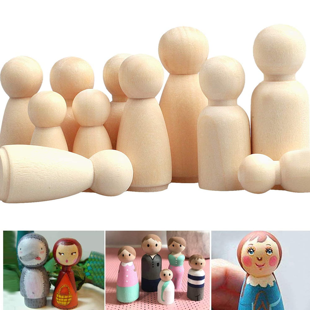Accessories Peg Dolls Kits 10pcs Unfinished Wooden Mini Craft Toy Set 34*12mm 
