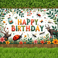 thumbnail image 5 of Colorful Design Happy Birthday Banner Forest Theme Wildlife Image Nature Party Decoration for Outdoor Celebration Themed Events Kids Party, 5 of 7