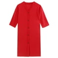 thumbnail image 5 of Fanxing 3/4 Sleeve Robes for Women Button Down Waffle Knit Bathrobe Lightweight Short Nightgown Housecoat Soft Loungewear Red XL, 5 of 5