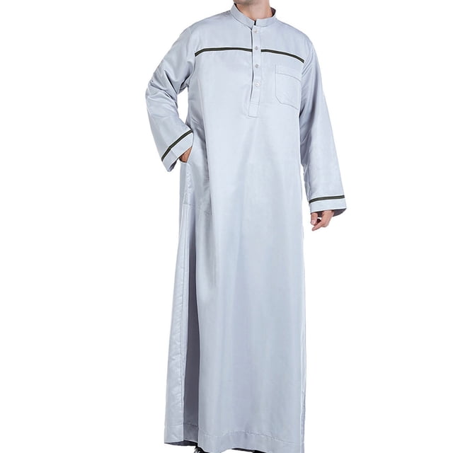 DPTALR Men's Muslim Robe Arab Middle Robe Long Style Long Sleeve Embroidered Standing Neck Pocket Long Shirt Casual Robe