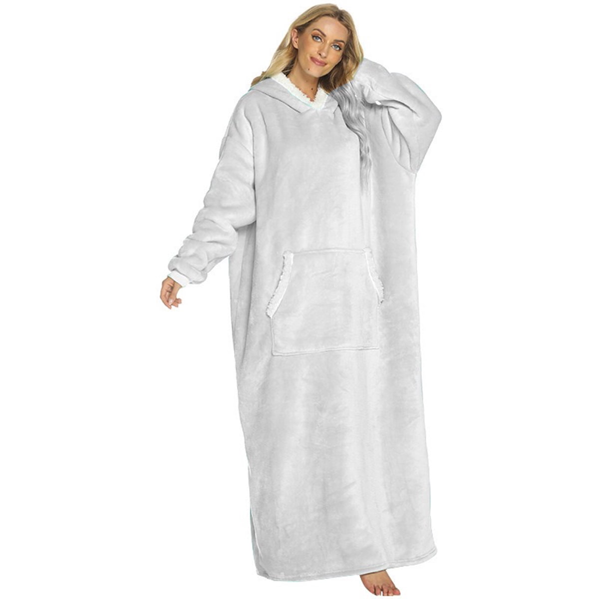 Oversize Wearable Blanket Hoodie, for Adult Sherpa Blanket Hoodie as Gifts for Mom Women, Cozy Sweatshirt Blanket Light Gray