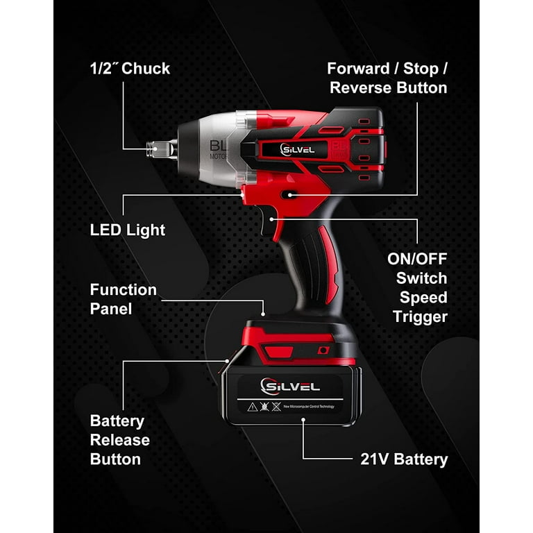 SILVEL Cordless Impact Wrench 517 Ft lbs 700N.m Max Torque
