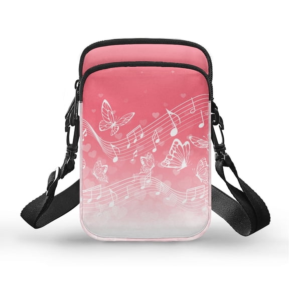 HELLHERO Butterfly Notes Double Zipper Crossbody Small Bags Polyester for Men, Women