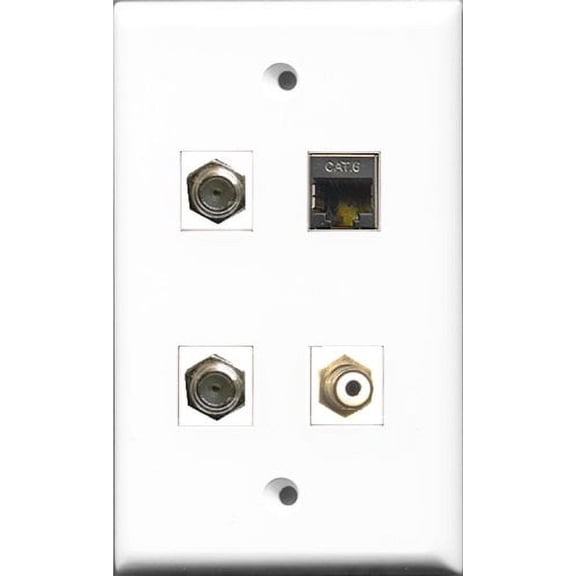 RiteAV 1 Port RCA White 2 Port Coax Cable TV- F-Type and 1 Port Shielded Cat6 Ethernet Wall Plate