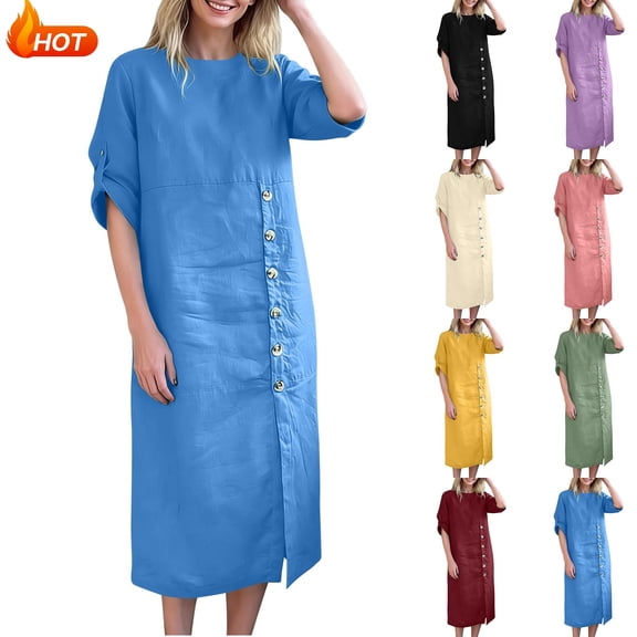Taqqpue Maxi Dress for Women Long Sleeve Crew Neck Layered Ruffle Boho Casual Flowy Long Dresses Solid Color T Shirt Dress Beach Vacation A Line Sundress for Women