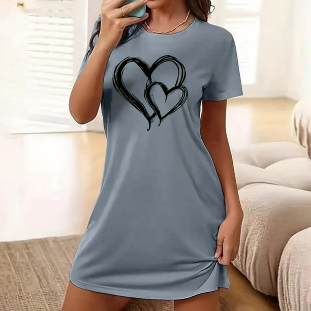 Camisón corto de talla grande para mujer, camisón de manga corta con estampado de pecho a la moda, camisón para mujer