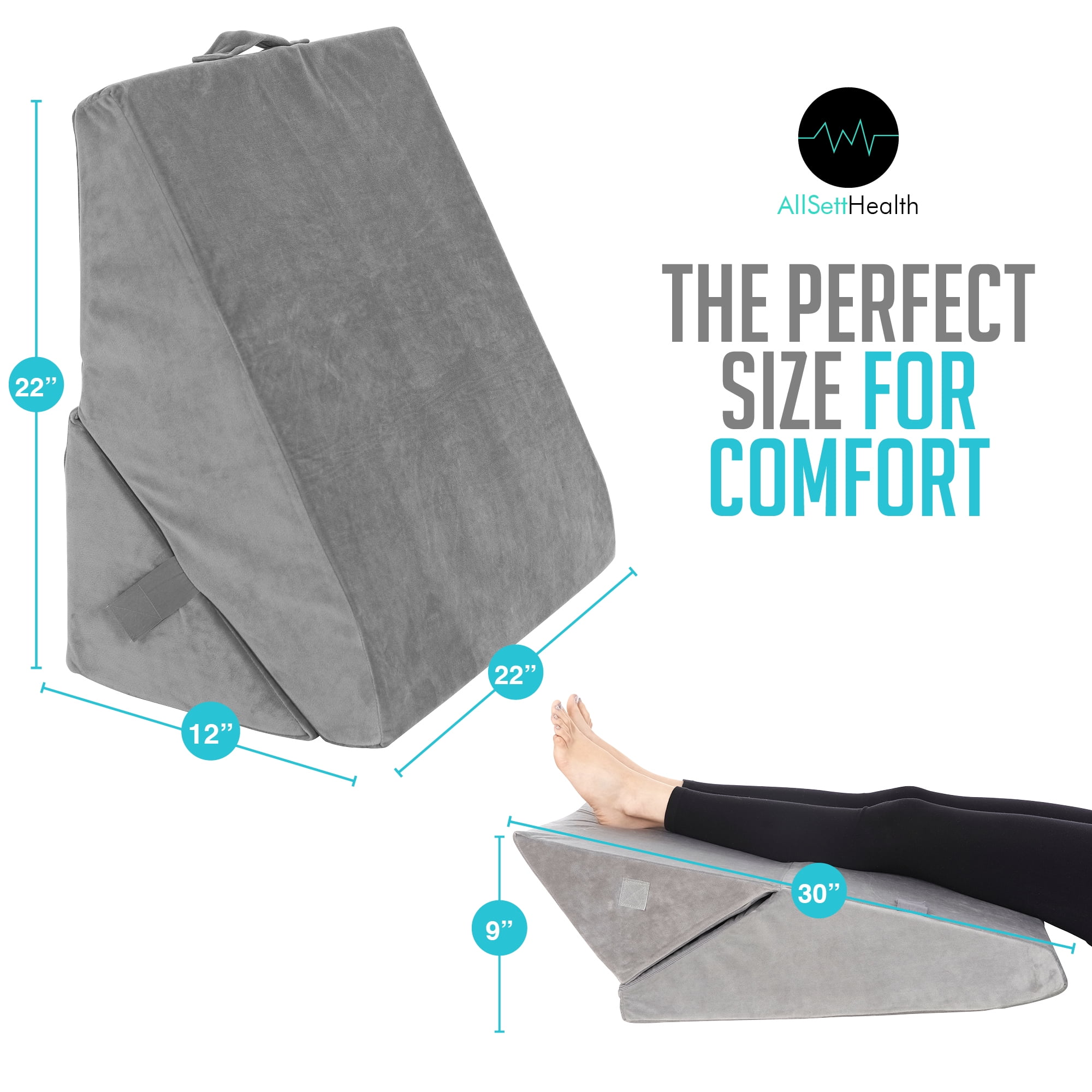 Bed Wedge Pillow – 2 Separate Memory Foam Incline Cushions, System for  Legs, Knees and Back Support Pillow  Acid Reflux, Anti Snoring, Heartburn,  Reading – Machine Washable, Grey Grey 23.6x23.6x12, 18.7x23.6x7.7