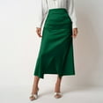 thumbnail image 2 of Women's High Waist Elegant Satin Maxi Skirt with Side Slit - French Draped Casual Formal Midi Skirt for Party Office Events,Green L, 2 of 5