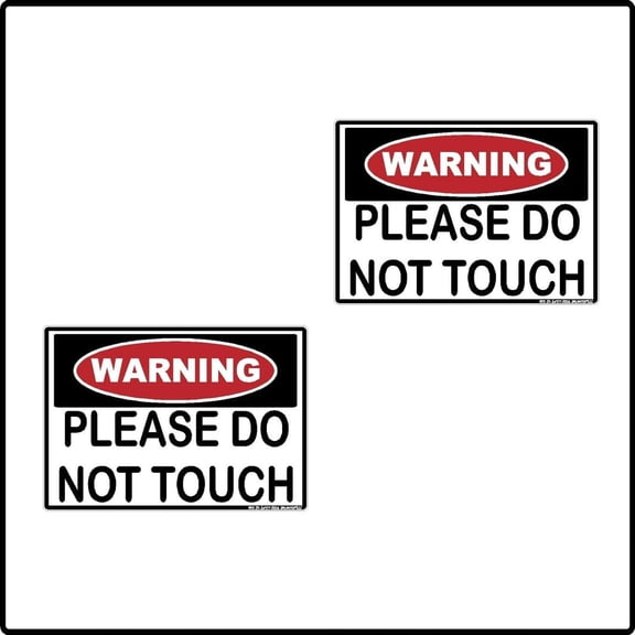 2pk Warning Please Do Not Touch Black Red Yellow White Gun Ammo Death Danger Notice Rectangle Funny Hard Hat Comedy Laughing Label Sticker Decal Made in America 2.50" x 1.75"