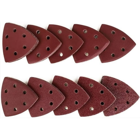 

WOVTE 100 pcs 6 Holes Triangle Sandpaper Hook and Loop Sandpaper Paper Sanding Sheets Assorted 40 60 80 100 120 180 240 320 400 600 Grits for Sanding and Polishing