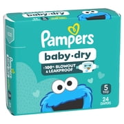 Pampers Baby Dry Ultra Cushiony Diapers, Size 5 (20-37 lbs), 24 Count, Up to 100% leakproof disposable diaper