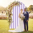 thumbnail image 2 of Purple Striped Arch Backdrop Cover, Spandex Fitted Wedding Arch Cover, Modern Farmhouse Purple White Stripes Round Top Stand Covers for Birthday Ceremony Bridal Shower Party Decor 7.2x4 Ft, 2 of 9