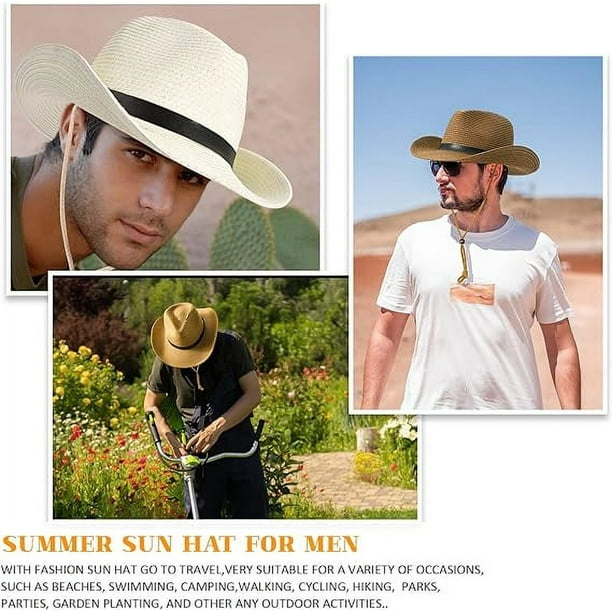 Men Wide Brim Straw Hat,Man Summer Beach Sun Hat UPF50+, Sun - Protected  Straw Hats for Men Q064