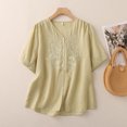 thumbnail image 2 of Womens Tops 2025 Plus Size Cotton and Linen Embroidered Blouses Button Up T-Shirt Short Sleeved V-Neck Top, 2 of 3