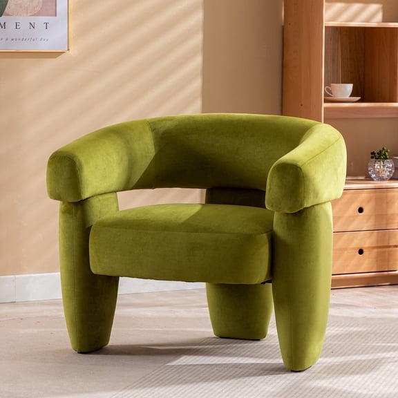 BRILHAMEZ Modern Velvet Barrel Accent Chair, Upholstered Single Sofa Lounge Chair for Living Room Bedroom, Green