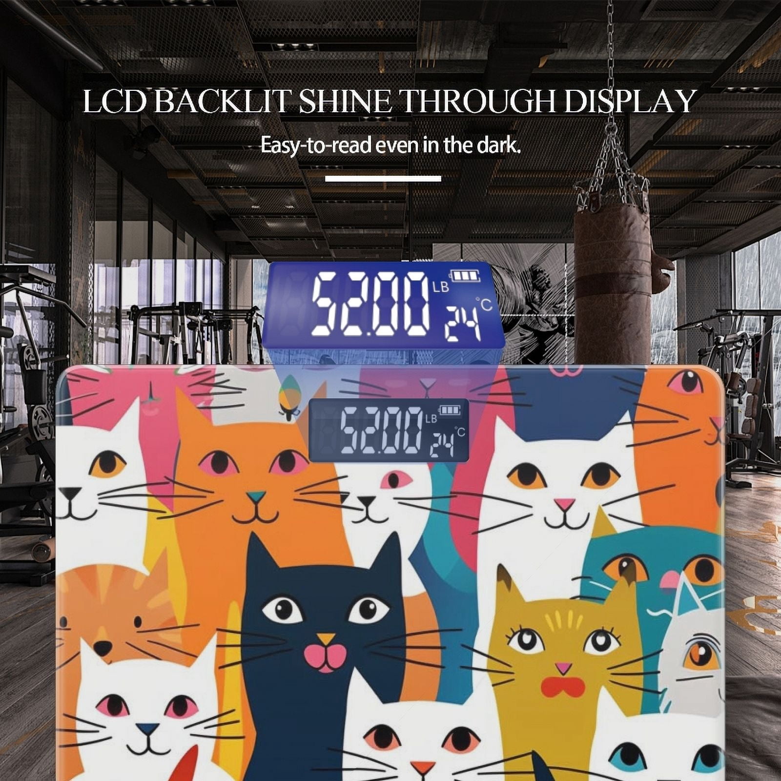 Bathroom Scale, Highly Accurate Digital Body Scale,Precisely Measures Weight up to 400 lbs-Vibrant Pattern Of Cartoon Cats In Various Colors