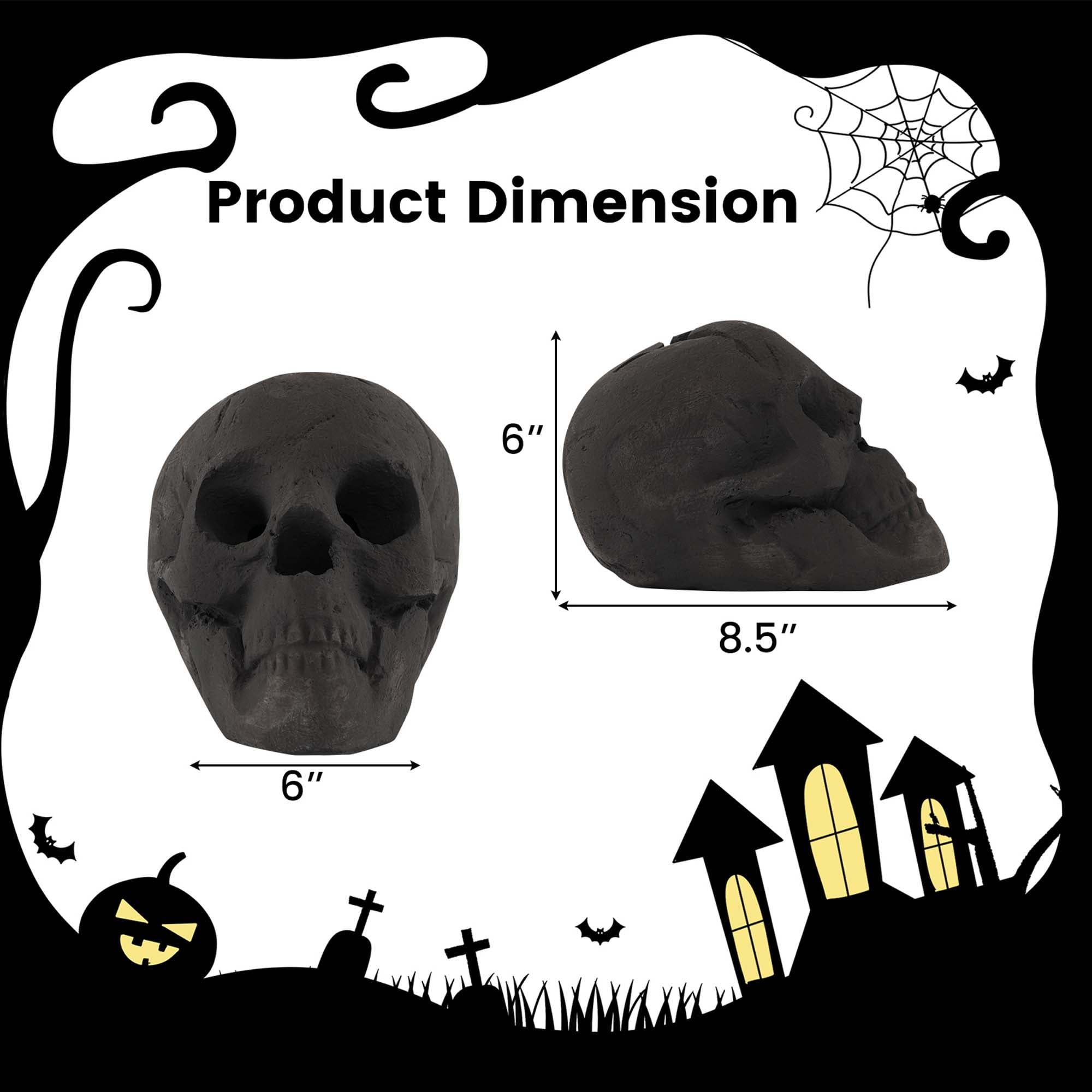 Costway Ceramic Fireproof Fire Pit Skull, Reusable Imitated Human Skull for Gas Black