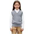 thumbnail image 3 of Boys Sweater Vest Kids Solid School Uniform Sleeveless Knit Sweaters Tops Cotton V-Neck Knitted Pullover 5-14 Years, 3 of 4