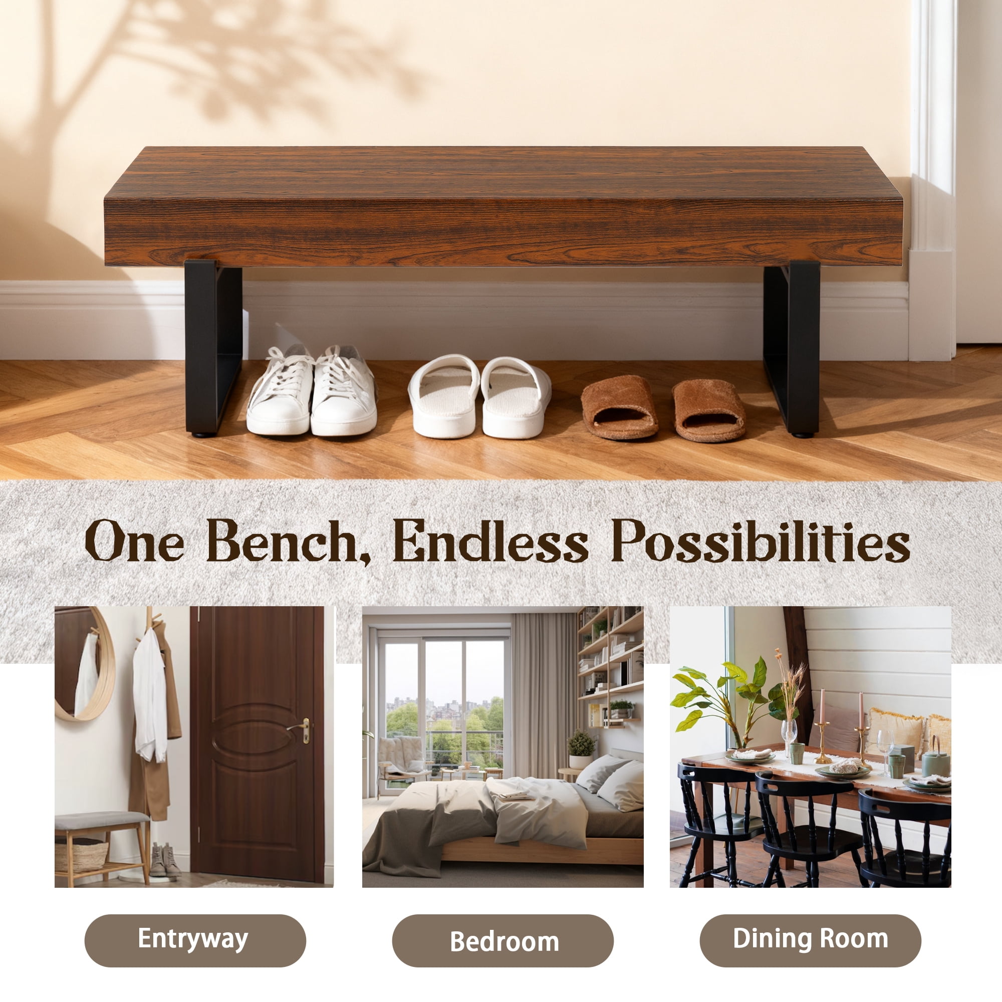Euroco 59" Solid Wood Entryway Bench with Shoe Storage, Mid-Century Modern Shoe Bench,Hallway Foyer Seating Bench for Bedroom Living Room,Espresso