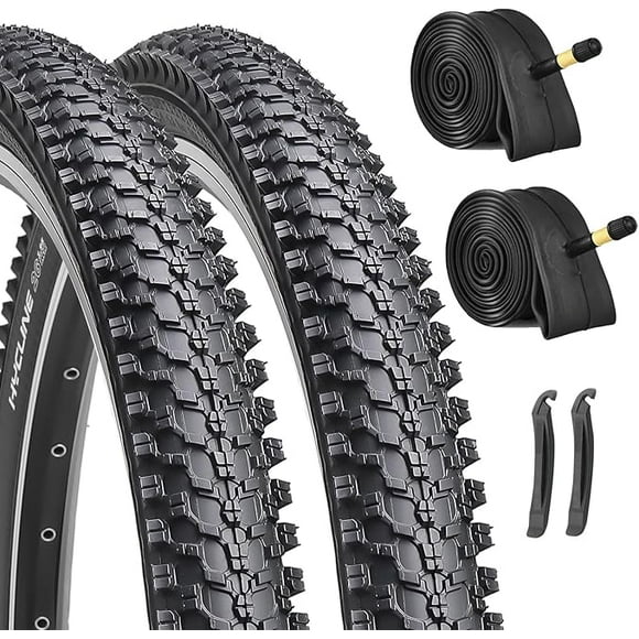 2-Pack Mountain Bike Tires Set: 20/24/26/27.5-inch Folding Replacement High-Performance Wear-Resistant Bicycle Tires and Pair Inner Tubes with Tire Levers for MTB Off-Road Bike
