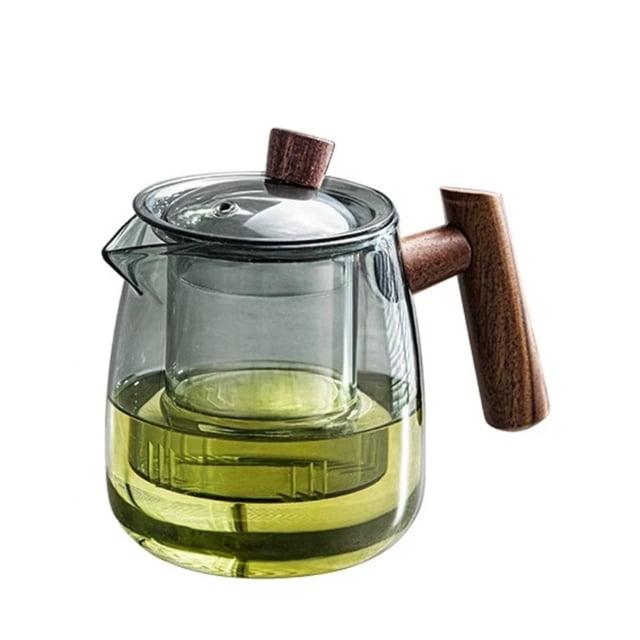 Glass Teapot,600ml Glass Tea Kettle With Wooden Handle,Stovetop & Microwave Safe Glass Borosilicate Teapot(only Teapot)