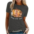 thumbnail image 1 of Hauts d'Été Décontractés pour Femmes, Col Rond, Imprimé Automne, Manches Courtes, Blouse T-Shirt, 1 of 3