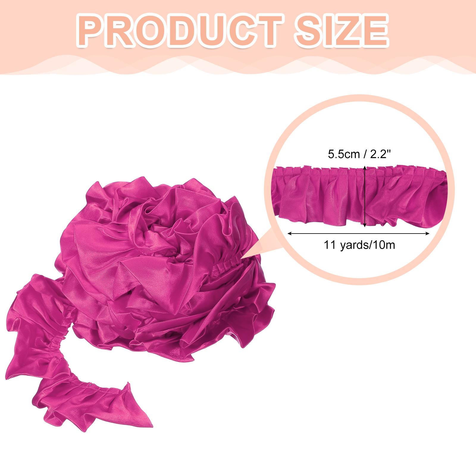 Uxcell 11 Yards 3D Pleated Chiffon Lace Trim 2" Width Satin Ruffle Ribbon Pleated Sewing Fabric Trim Rose Red