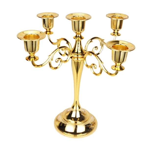 Candelabro portavelas, portavelas de pilar, portavelas de 5 brazos con velas largas, soporte para candelabros para de mesa dorado