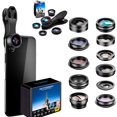 thumbnail image 1 of SHUTTERMOON Camera Lens Kit Smartphones/Pixel/Samsung/Android Phones Camera. 2xTele Lens ZoomLens+Fisheye Lens+0.36XSuper Wide Angle Lens & 20X Macro Lens CPL.Blue &Red Filter Filter, 1 of 5