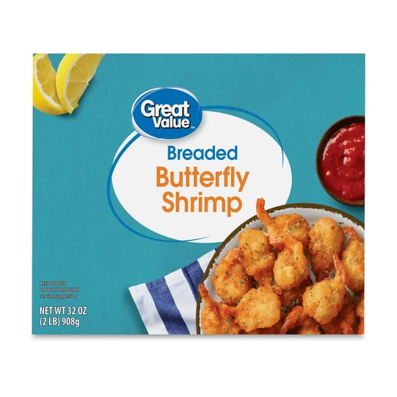 Great Value Frozen Ready to Cook Shrimp Seafood Breaded Butterfly (2lb per Pack, 1 Pack Each)