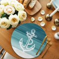 thumbnail image 2 of Nautical Anchor Teal Green Round 15 Inch Placemats Set of 4, Coastal Ocean Ombre Striped HeatResistant Non Slip Place Mats for Dining Table, Wipeable Braided Kitchen Table Mats for Housewarming, 2 of 9