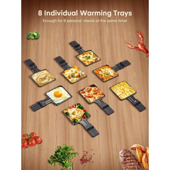 Raclette Grill, 2-in-1 Rotatable Electric Indoor Raclette Table Grill, 1400W Raclette Machine for 8 with Reversible Non-Stick Plates, Includes 8 Cheese Pans for Family and Parties Fun