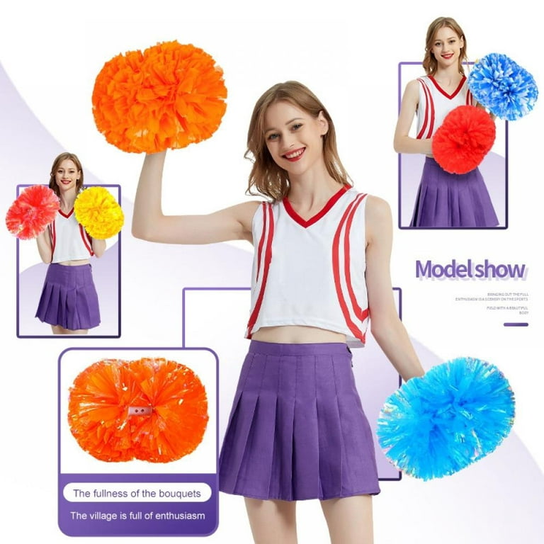 Metallic Cheerleader Pom-Poms - 4 in. Three Color Mix with Baton Handle