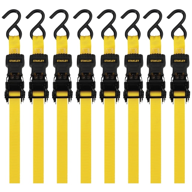 Correas de amarre con trinquete Stanley S1000 de 1 m x 3 m, paquete de 8