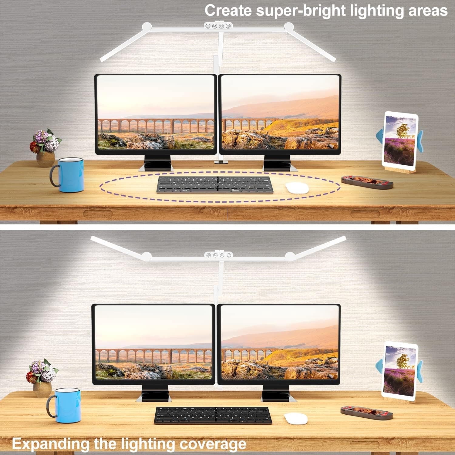 Desk Lamps for an Office in Home, LED Swing Arm Desk Lamp with Clamp, 24W Ultra Bright Auto Stepless Dimming and Tempering Table Light(White)