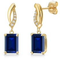 Gem Stone King 14K Yellow Gold Blue Created Sapphire and Lab Grown Diamond Earrings for Women | 3.05 Cttw | Gemstone September Birthstone | Octagon 8X6MM