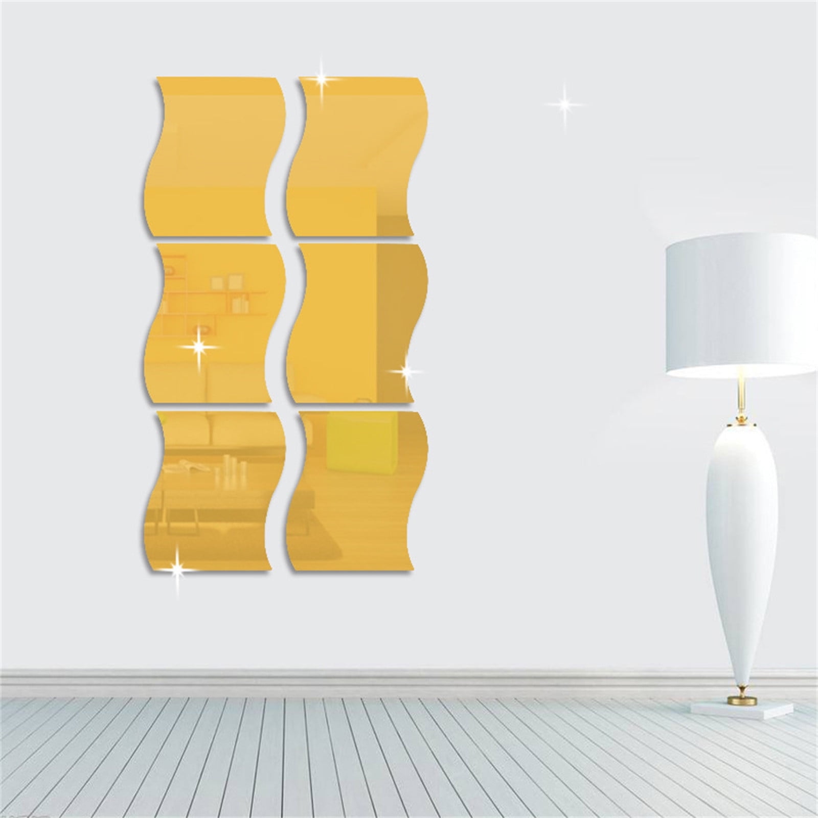 3D Mirror Art Home Decorative Acrylic Mirror 6pcs Wavy Mirror Wall Stickers 