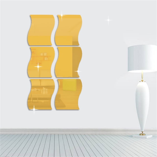 Xihbxyly Pegatinas de Pared con Espejo Ondulado, Diseño de Plástico Acrílico, Fáciles de Despegar y Pegar, Decoración de Pared para El Hogar, Sala de Estar, Dormitorio, Sofá, Fondo de Tv Elegante, Ad