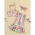 thumbnail image 2 of Toddler Baby Girls 3Pcs Summer Outfits, Sleeveless Halter Tops Striped Bell Bottoms Headband Set, 2 of 9